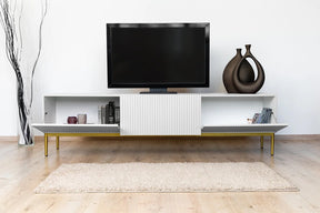 Mobile TV 2 ante a ribalta 1 cassetto con piede in metallo oro Nicole 200x45 cm