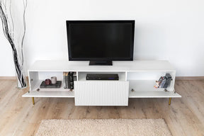 Mobile TV 2 ante a ribalta 1 cassetto con piede in metallo oro Nicole 200x45 cm