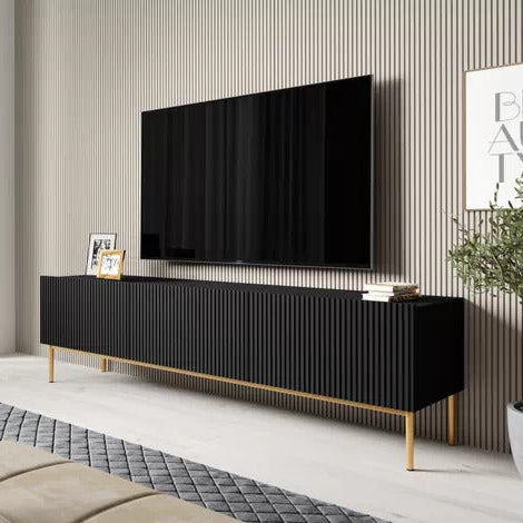 Mobile TV 2 ante a ribalta 1 cassetto con piede in metallo oro Nicole 200x45 cm