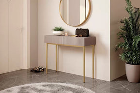 Consolle 2 cassetti con piede in metallo oro Nicole 100x82 cm