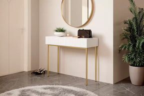 Consolle 2 cassetti con piede in metallo oro Nicole 100x82 cm