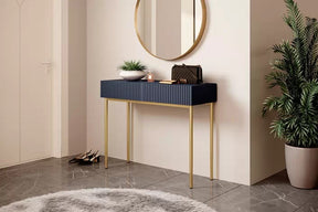 Consolle 2 cassetti con piede in metallo oro Nicole 100x82 cm