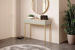 Consolle cachemire 2 cassetti con piede in metallo oro Nicole 100x82 cm