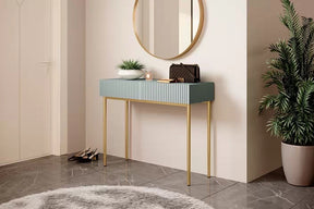 Consolle 2 cassetti con piede in metallo oro Nicole 100x82 cm