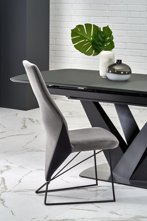 Tavolo allungabile in vetro grigio scuro con gambe in acciaio nero Patrizio 160x90 cm - allungabile fino a 200 cm