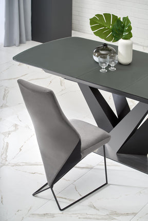 Tavolo allungabile in vetro grigio scuro con gambe in acciaio nero Patrizio 160x90 cm - allungabile fino a 200 cm