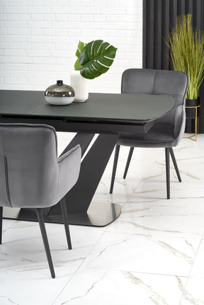 Tavolo allungabile in vetro grigio scuro con gambe in acciaio nero Patrizio 160x90 cm - allungabile fino a 200 cm
