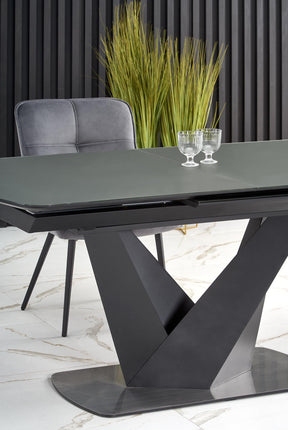 Tavolo allungabile in vetro grigio scuro con gambe in acciaio nero Patrizio 160x90 cm - allungabile fino a 200 cm