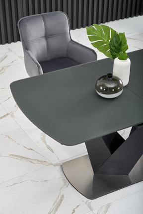 Tavolo allungabile in vetro grigio scuro con gambe in acciaio nero Patrizio 160x90 cm - allungabile fino a 200 cm