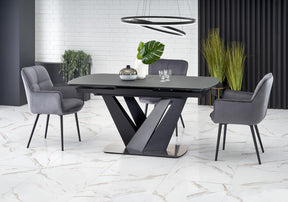 Tavolo allungabile in vetro grigio scuro con gambe in acciaio nero Patrizio 160x90 cm - allungabile fino a 200 cm