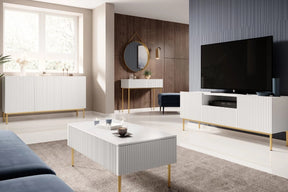 Tavolino Nicole 2 cassetti 120x60 cm piede in metallo oro