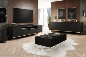 Tavolino Nicole 2 cassetti 120x60 cm piede in metallo oro