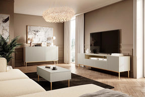 Tavolino Nicole 2 cassetti 120x60 cm piede in metallo oro